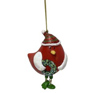 Red Bird Christmas Ornament Santa Hat Wreath Cute Holiday Tree Decor Hanging